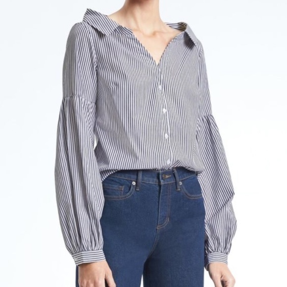 [ Banana Republic ] Open-Collar Bishop-Sleeve - Picture 1 of 9